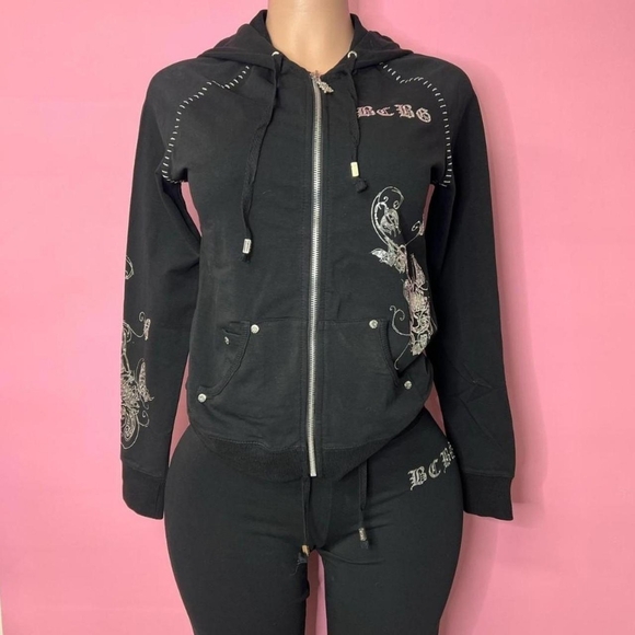 ☆BCBGMAXAZRIA Black & Silver Rhinestone Tracksuit☆ - Picture 2 of 6